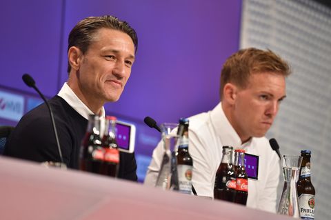 Nico Kovac und Julian Nagelsmann  auf der Pressekonferenz nach dem Spiel