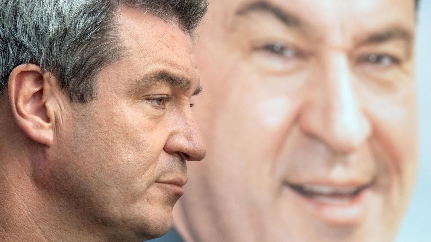 Bayerns CSU-Ministerpräsident Markus Söder bei der Vorstellung eines Wahlplakates