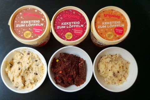So sehen die drei Sorten aus, wenn sie angerührt sind. Unser Fazit: Etwas für absolute Süßmäuler. Die Keksteige sind sehr zuckerhaltig.