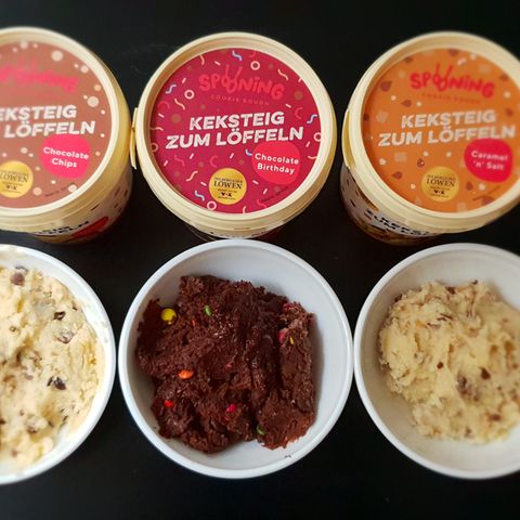 So sehen die drei Sorten aus, wenn sie angerührt sind. Unser Fazit: Etwas für absolute Süßmäuler. Die Keksteige sind sehr zuckerhaltig.