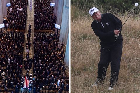 Trauerfeier für John McCain (li.), US-Präsident Donald Trump ging zeitgleich golfen (Archivfoto)