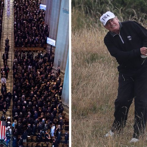 Trauerfeier für John McCain (li.), US-Präsident Donald Trump ging zeitgleich golfen (Archivfoto)
