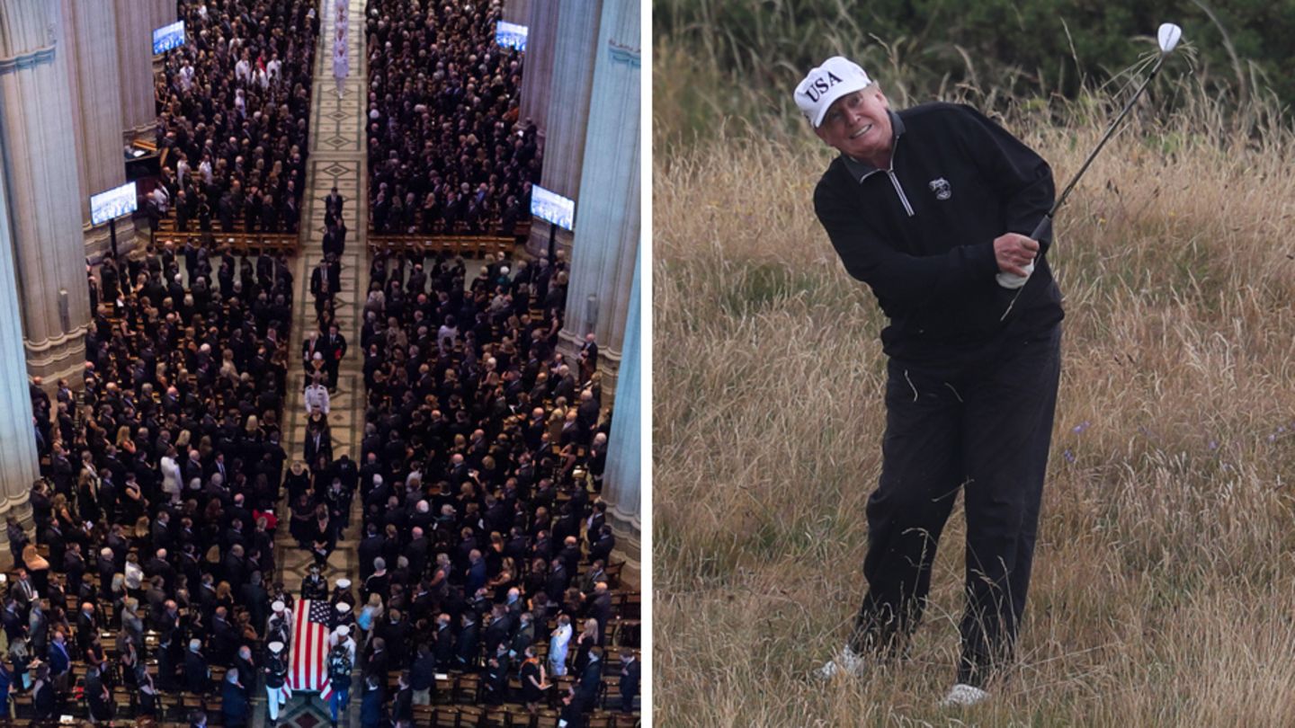 Trauerfeier für John McCain (li.), US-Präsident Donald Trump ging zeitgleich golfen (Archivfoto)