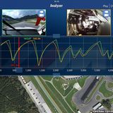 Die Kurven zeigen den Unterschied der Bremspunkte und der gefahrenen Geschwindigkeit zwischen einem professionellen Rennfahrer u