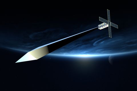 Simulation der Satelliten-Skulptur "Orbital Reflector" im All