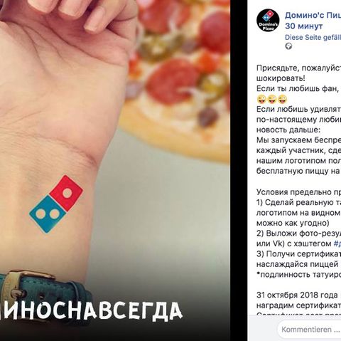 Domino's Pizza bietet Gratis-Pizza für Tattoo