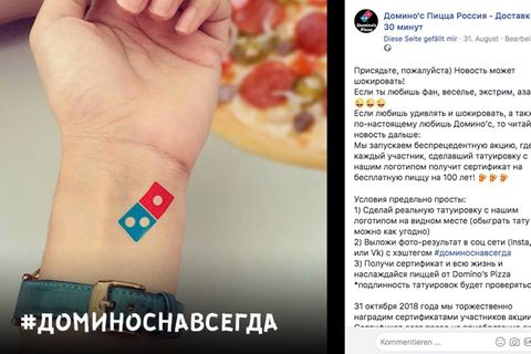 Domino's Pizza bietet Gratis-Pizza für Tattoo