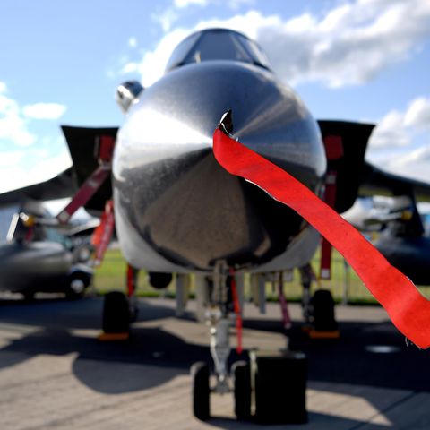 Brandenburg, Schönefeld: Ein Tornado-Kampfjet der Bundeswehr ist bei der Raumfahrtausstellung (ILA) ausgestellt