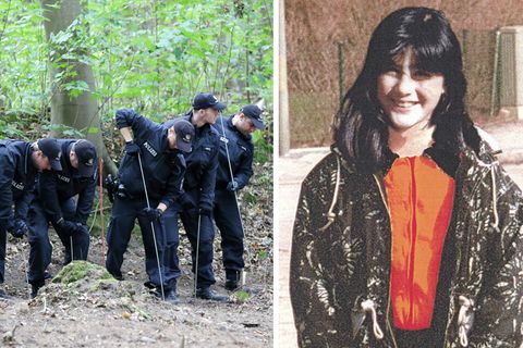 Polizeibeamte durchsuchen den Hamburger Volkspark, die veschwundene Hilal Ercan