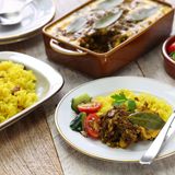 Der Bobotie, ein mit Hackfleisch gefüllter und mit Eiercreme überbackener Auflauf, erinnert an einen Shepherd´s Pie.