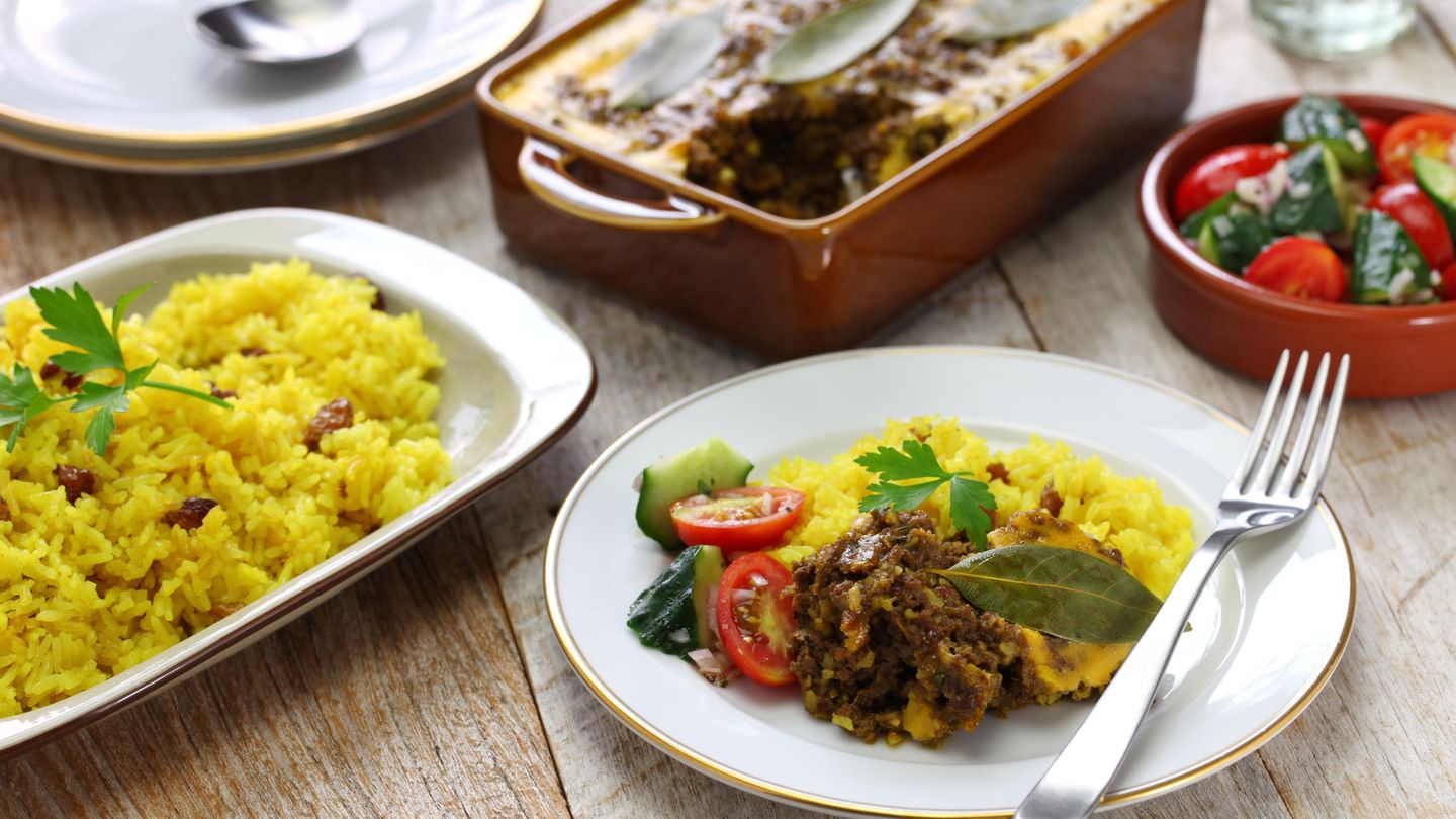 Der Bobotie, ein mit Hackfleisch gefüllter und mit Eiercreme überbackener Auflauf, erinnert an einen Shepherd´s Pie.