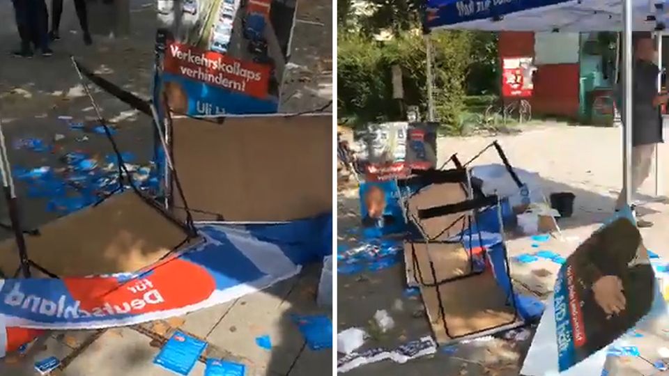 AfD-Infostand in München verwüstet AfD-Infostand in München verwüstet