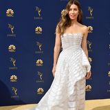 Das Kleid von Schauspielerin Jessica Biel sah aus, als wäre es nach kunstvoller Origami-Technik gefaltet worden, stammt aber vom Designer-Duo Ralph & Russo