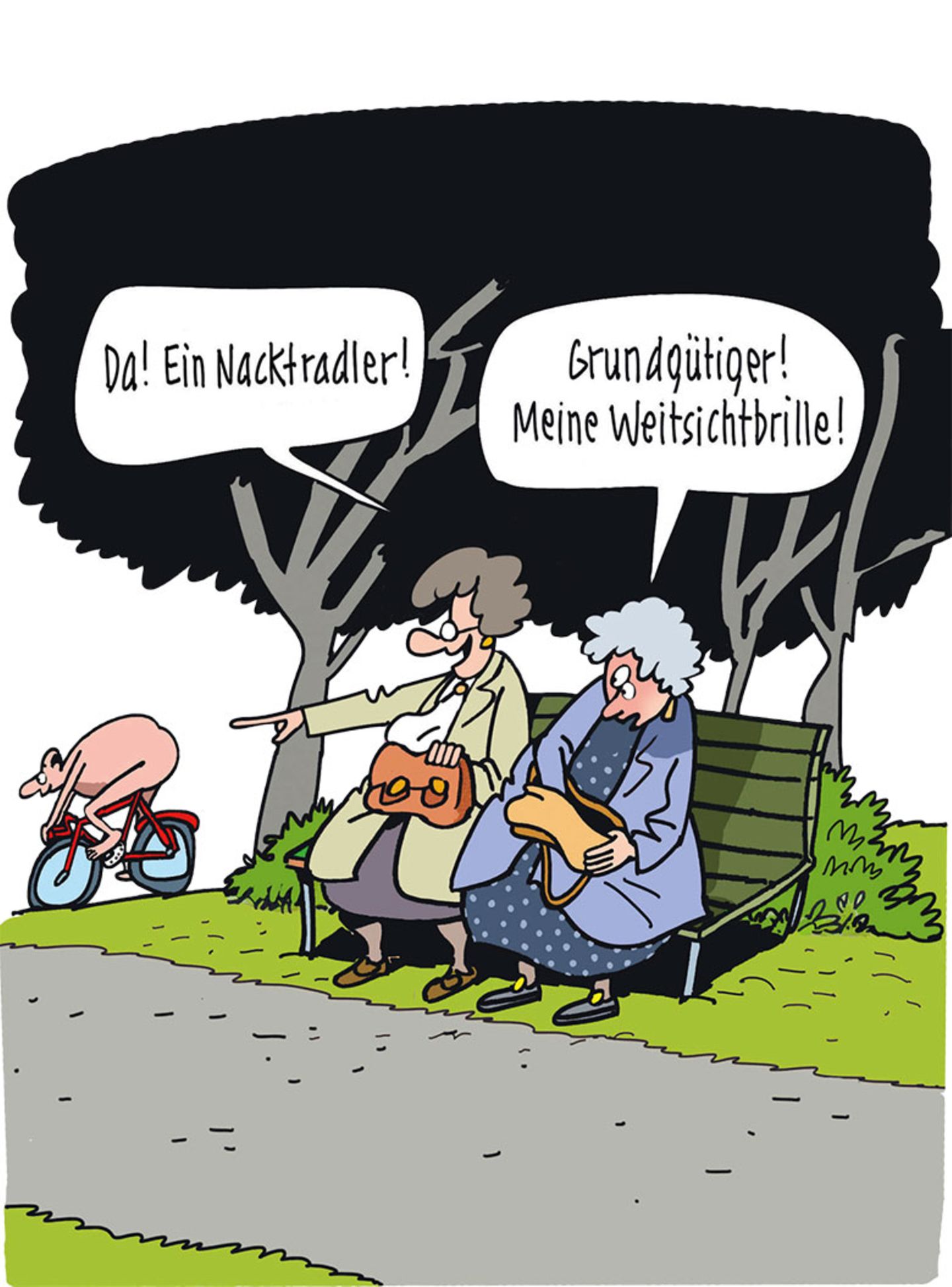 Comic zwei alten Damen auf Parkbank