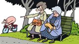 Comic zwei alten Damen auf Parkbank