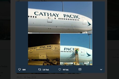 "CATHAY PACIIC": Airline schreibt eigenen Namen auf Flugzeug falsch - und macht sich selbst darüber lustig