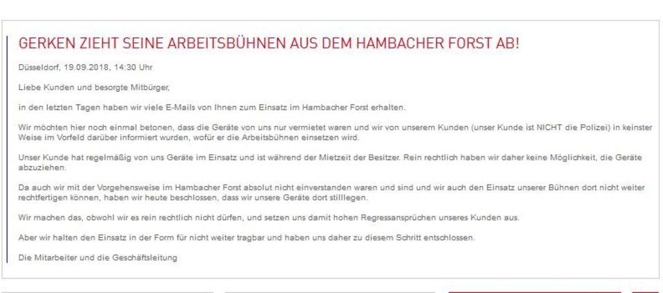 Die Erklärung des Unternehmens Gerken vom Mittwoch