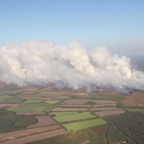 Rauchwolken steigen beim Moorbrand auf dem Gelände der Wehrtechnischen Dienststelle 91 (WTD 91) in Meppen auf. Auf einem Testgelände der Bundeswehr stehen seit etwa zwei Wochen riesige Flächen Moorland in Brand.