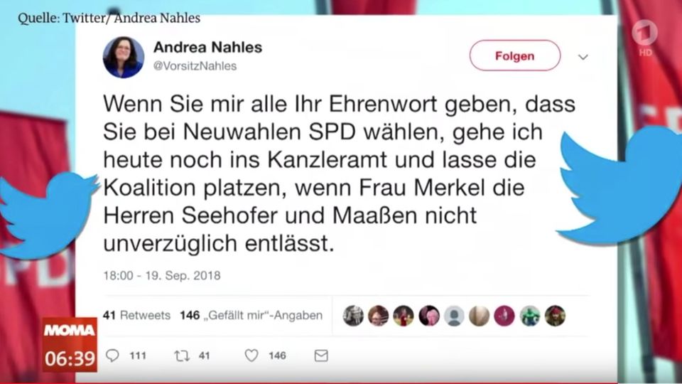 ARD-Morgenmagazin zeigt Fake-Account von Andrea Nahles