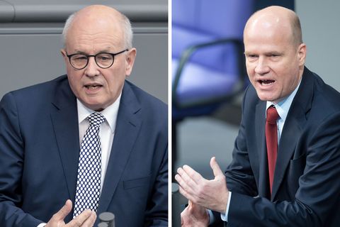 Volker Kauder (l.) und sein Nachfolger als Vorsitzender der CDU-/CSU-Fraktion, Ralph Brinkhaus