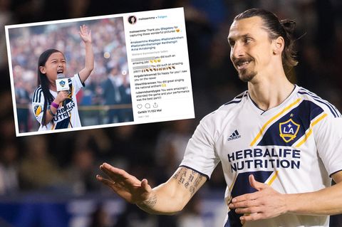 Links: Siebenjährige Malea Emma singt Nationalhymne. Rechts: Bild von Zlatan Ibrahimovic