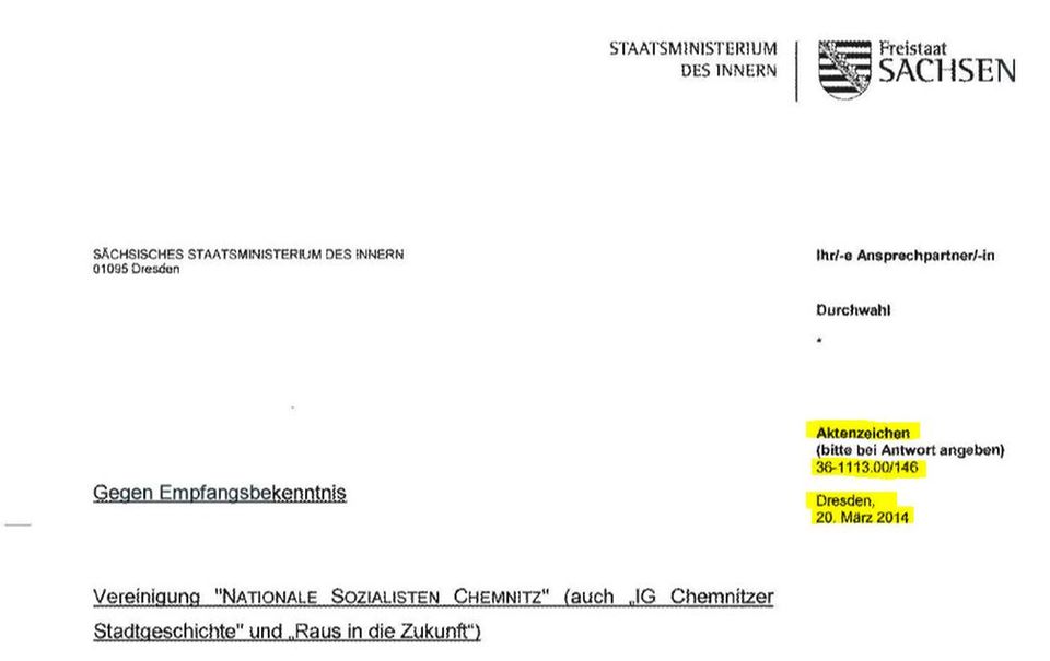 Revolution Chemnitz Schreiben Innenministerium März 2014 Briefkopf