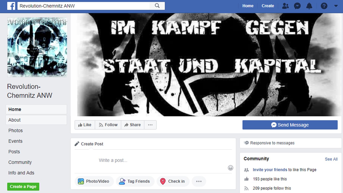Die Facebookseite "Revolution Chemnitz ANW" gibt es seit Oktober 2013