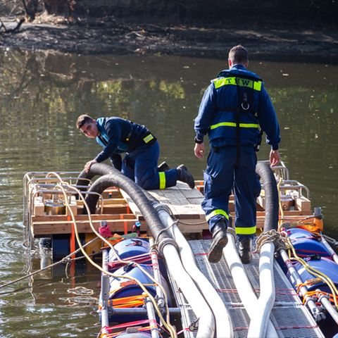 Jutta Fuchs aus Bremen, THW-Mitarbeiter pumpen Wasser aus dem Tietjensee in Schwanewede ab.