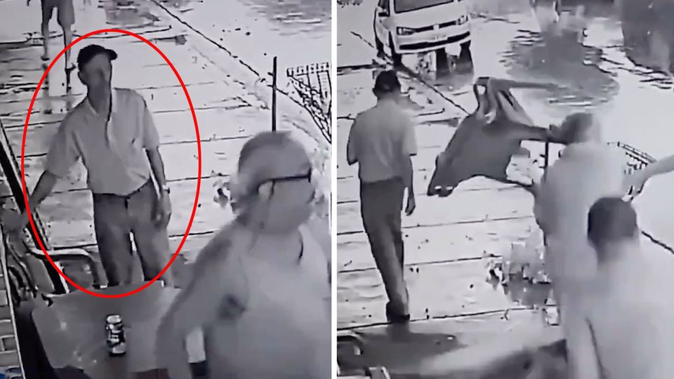 Klare Prioritäten: Hier tobt eine wilde Schlägerei - doch diesen Mann interessiert etwas ganz anderes Klare Prioritäten: Hier tobt eine wilde Schlägerei - doch diesen Mann interessiert etwas ganz anderes