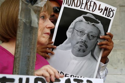 Plakat mit einem Foto des verschwundenen Journalisten Jamal Khashoggi
