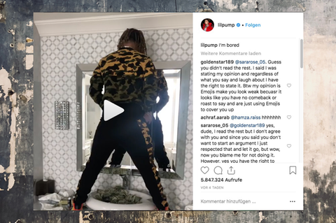 Auf Instagram ließ US-Rapper Lil Pump seine Fans wissen, was er macht, wenn ihm langweilig ist