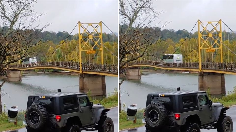 Brücke beugt sich gefährlich unter Gewicht von Reisebus