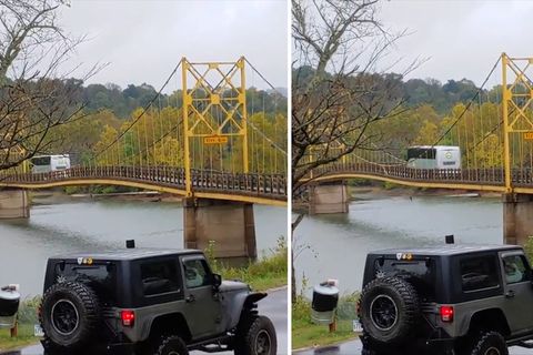 Brücke beugt sich gefährlich unter Gewicht von Reisebus