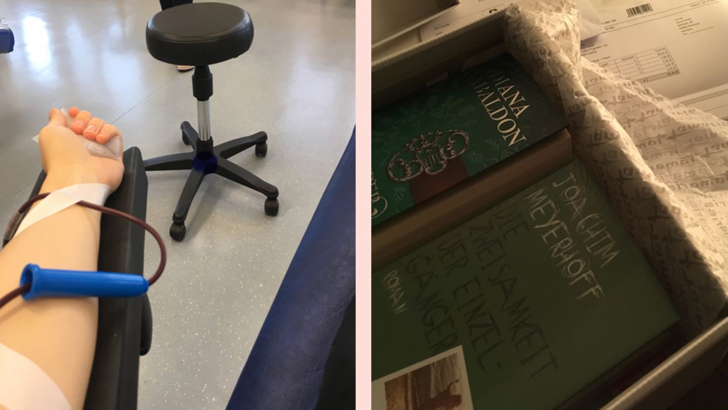 Blutspende und Katon mit Büchern Blutspende und Katon mit Büchern