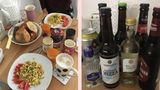 Frühstückstisch und Bier auf Tisch