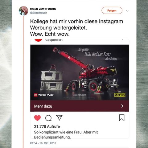Stein des Anstoßes: Die Werbung für den "geländegängigen Kran" wird von Nutzern als sexistisch kritisiert
