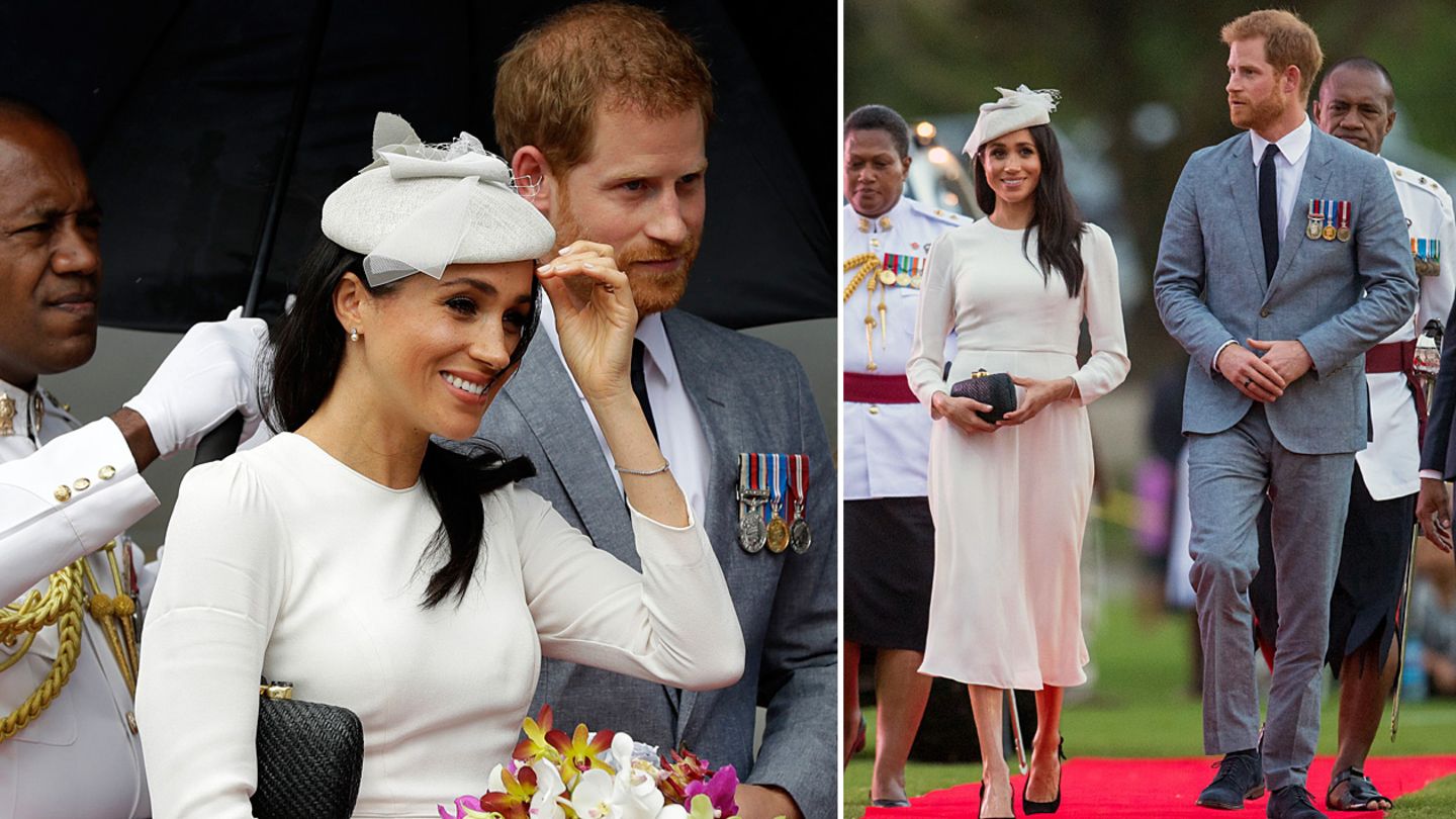 Meghan Markle und Prinz Harry bei ihrer Ankunft auf den Fidschi-Inseln