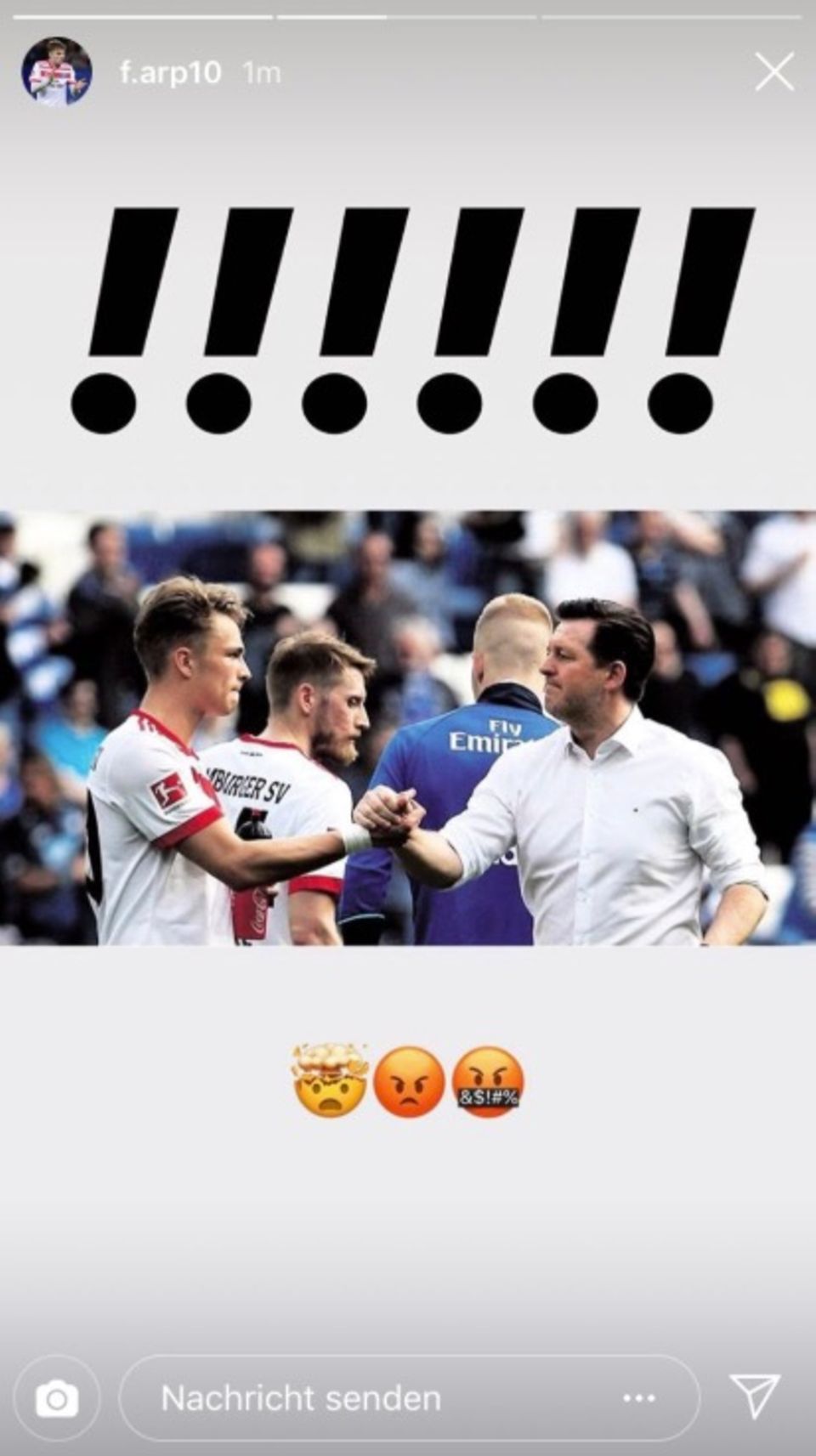 Jann-Fiete Arp auf Instagram zur Titz-Entlassung