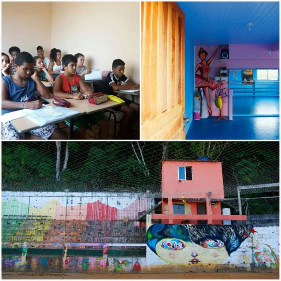 Lernende Kinder im Klassenraum, ein Tanzsaal und ein Fußballplatz Lernende Kinder im Klassenraum, ein Tanzsaal und ein Fußballplatz