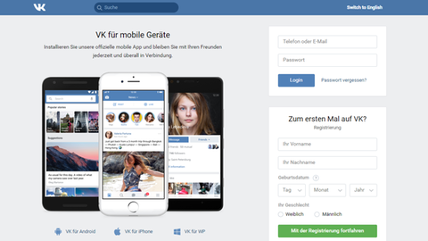 Das soziale Netzwerk "vk.com" ähnelt optisch stark Facebook