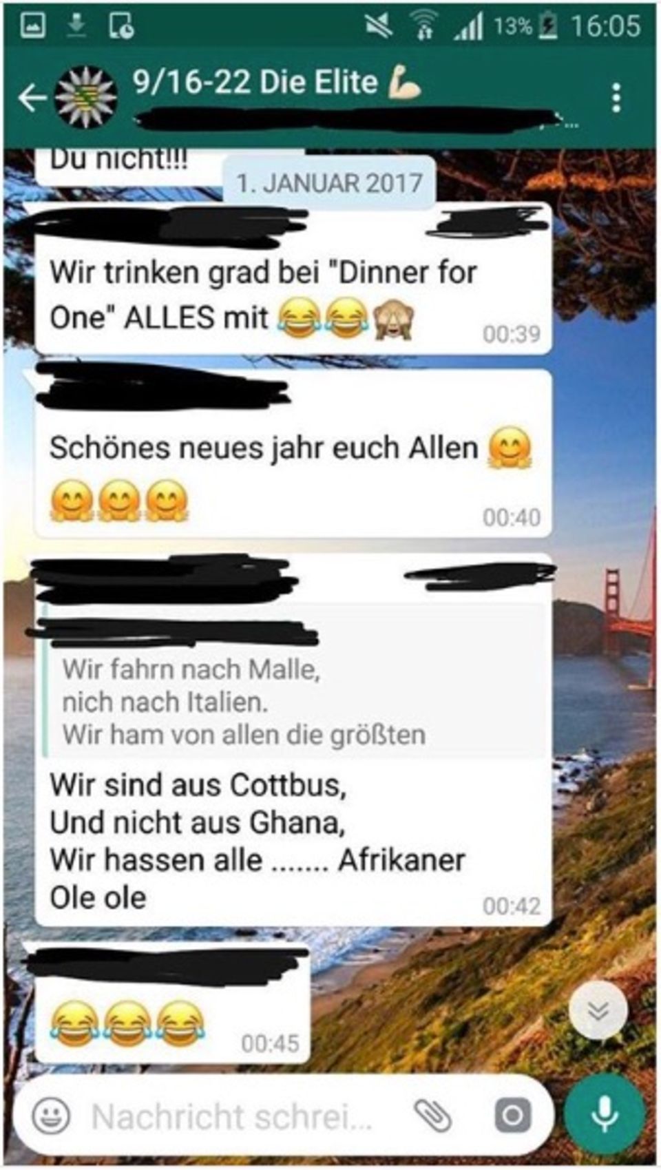Ein Screenshot aus der WhatsApp-Gruppe der Auszubildenden der Polizei Sachsen