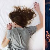 Frau liegt im Bett und trinkt Alkohol