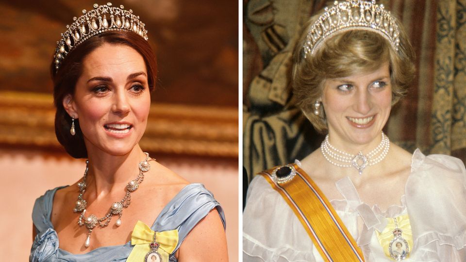 Gleiche Tiara, gleicher Anlass: Herzogin Catherine (2018) und Prinzessin Diana (1982) beim Staatsbankett für den niederländischen Regenten