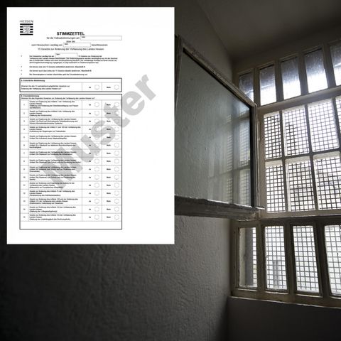 Abstimmung über Todesstrafe in Hessen: der Stimmzettel und ein Fenster einer Gafängniszelle