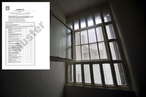 Abstimmung über Todesstrafe in Hessen: der Stimmzettel und ein Fenster einer Gafängniszelle