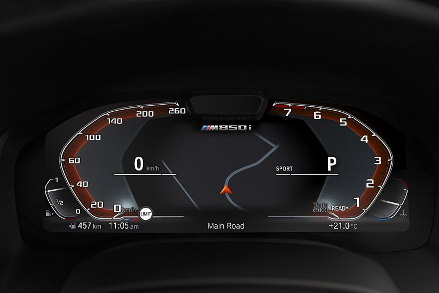 Die digitale Hauptanzeige im BMW M850i Coupe läßt sich je nach Fahrmodus ändern
