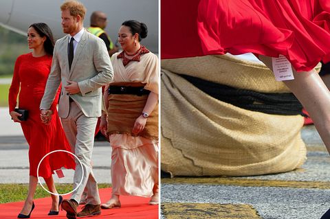 Besuch auf Tonga: Schatz, du hast da was hängen! Meghan vergisst Etikett am Kleid zu entfernen