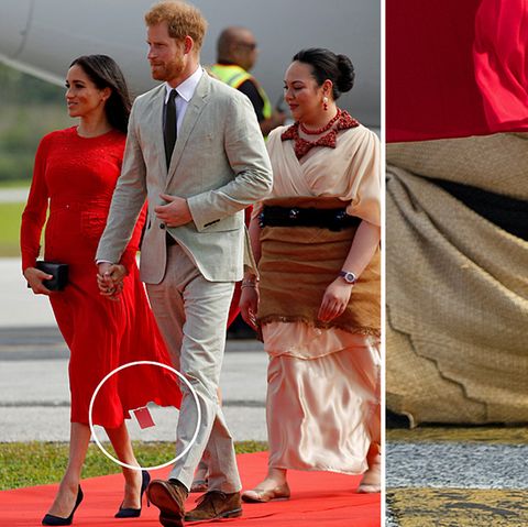 Besuch auf Tonga: Schatz, du hast da was hängen! Meghan vergisst Etikett am Kleid zu entfernen