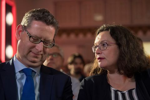 Thorsten Schäfer-Gümbel, hessischer SPD-Spitzenkandidat für die Landtagswahl, und Andrea Nahles