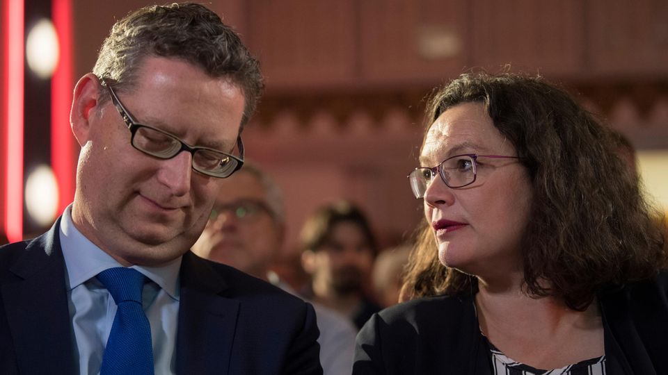 Thorsten Schäfer-Gümbel, hessischer SPD-Spitzenkandidat für die Landtagswahl, und Andrea Nahles